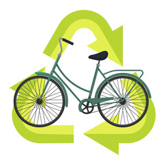 Green nature eco bike for logo design. Ecology bicycle on electric power with recycling Icon. Eco electricity city transportation. Green energy bike symbol. Environment conservation, stop pollution