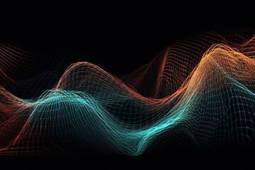 Warp lines wave design elements and dots. This illustration is perfect for use in technology blogs, graphic design projects, or any project related to digital art and innovation. Ai generated
