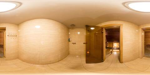 Full spherical seamless hdr panorama 360 degrees view in interior of sauna complex of saunas for men and women. Generative Ai