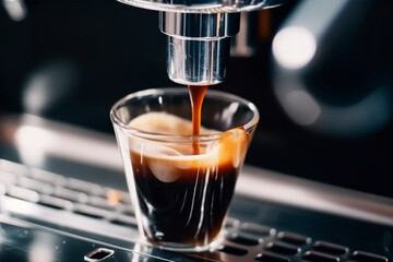 coffee espresso poured from cafe machine in restaurant or bar. Generative AI