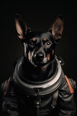 portrait of a dog, astronaut, photo, dog, black. Created using generative AI.