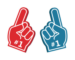 Foam fan finger hand with number one. Fan arm gloves with finger up, support for the team in the sports championship.