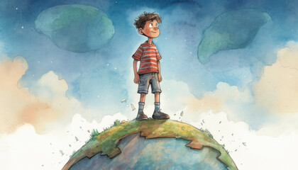 Childhood kids illustration in beautiful colors and childrens book style. AI generated