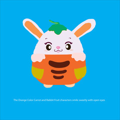 Vector Fruit Carrot and Rabbit Orange Color character smiling cute adorable with open eyes