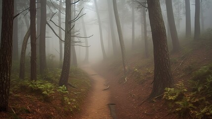 Obraz premium Foggy Forest Path