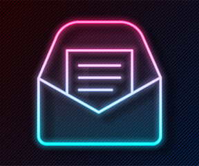 Glowing neon line Mail and e-mail icon isolated on black background. Envelope symbol e-mail. Email message sign. Vector