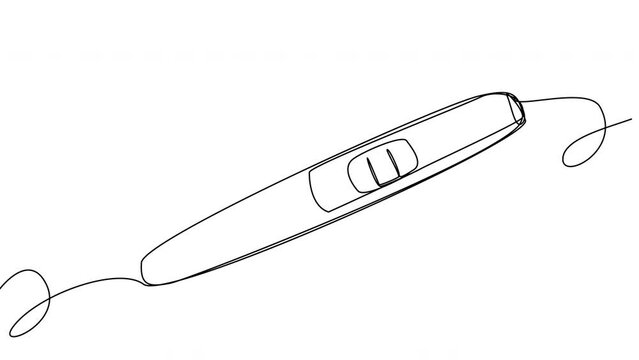 Self-drawing of a pregnancy test with a positive result on a white background. Stock 4k medical video with alpha channel.