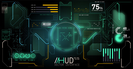 A futuristic set of cyberpunk HUD interface wireframe element aesthetics. Vector illustration.
