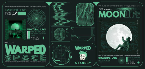 A futuristic set of cyberpunk HUD interface wireframe element aesthetics. Vector illustration.