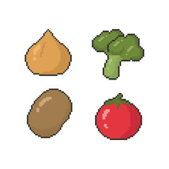 Cute Fruit and Vegetable Doodle in Pixel Art Illustration