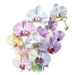 Fototapeta na wymiar Watercolor illustration of orchid flower, isolated on white background. Generative AI