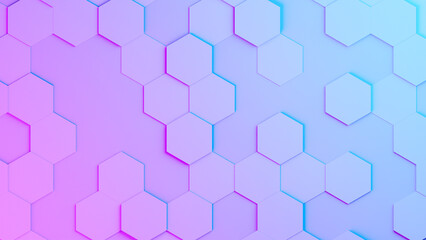 Hexagonal background, gradient pink and blue hexagons, abstract futuristic geometric backdrop or wallpaper with copy space for text