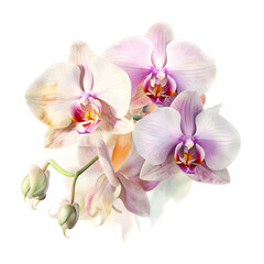 Naklejka na ściany i meble Watercolor illustration of orchid flower, isolated on white background. Generative AI