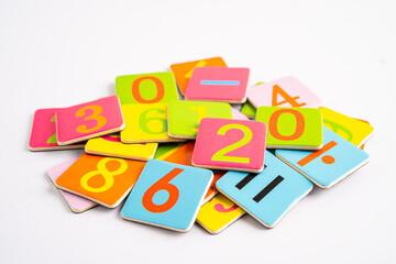 Math number colorful on white background, education study mathematics learning teach concept.