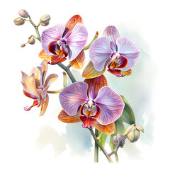 Watercolor illustration of orchid flower, isolated on white background. Generative AI