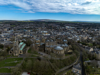 Fototapeta na wymiar Aerial Photograph of Lancaster Castle and Lancaster Priory Church