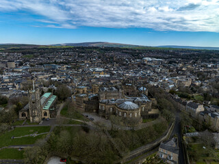 Fototapeta premium Aerial Photograph of Lancaster Castle and Lancaster Priory Church