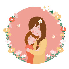  mom and daughter hug in flowers seamless