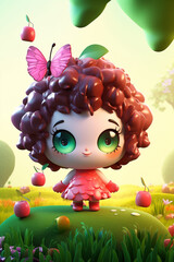 Obraz na płótnie Canvas Butterfly Character With Fluffy Hair Holding Fruits In Lush Green Garden Background Generative Ai Digital Illustration Part#120423
