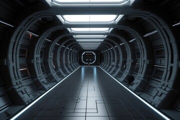  Futuristic Sci-Fi Tunnel with Neon Lights and Reflective Floors generative ai illustration