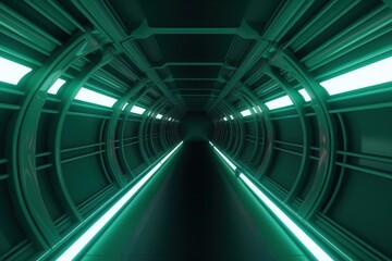 Fototapeta premium Futuristic Sci-Fi Tunnel with Neon Lights and Reflective Floors generative ai illustration