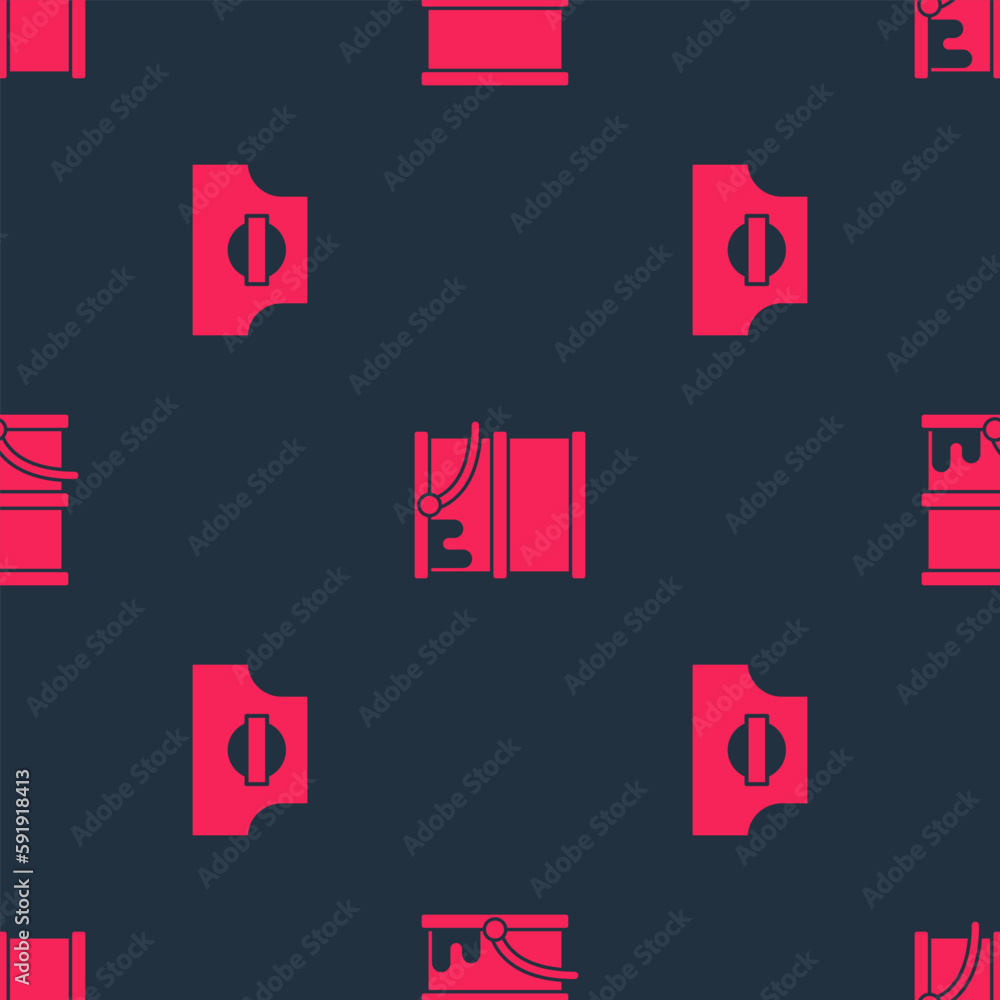 Poster set spray can nozzle cap and paint bucket on seamless pattern. vector