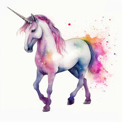 Naklejka na ściany i meble Nursery Art Watercolor style Unicorn, perfect for Kids Room or themed birthday parties, generated by AI