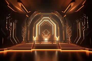 futuristic stage with neon lighting in the background. Generative Ai