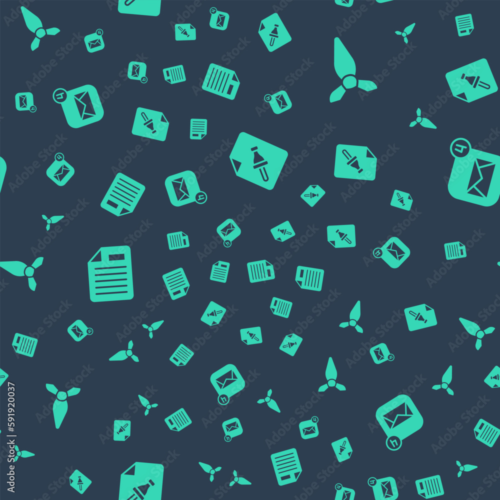 Poster set note paper with push button, tie, file document and envelope on seamless pattern. vector