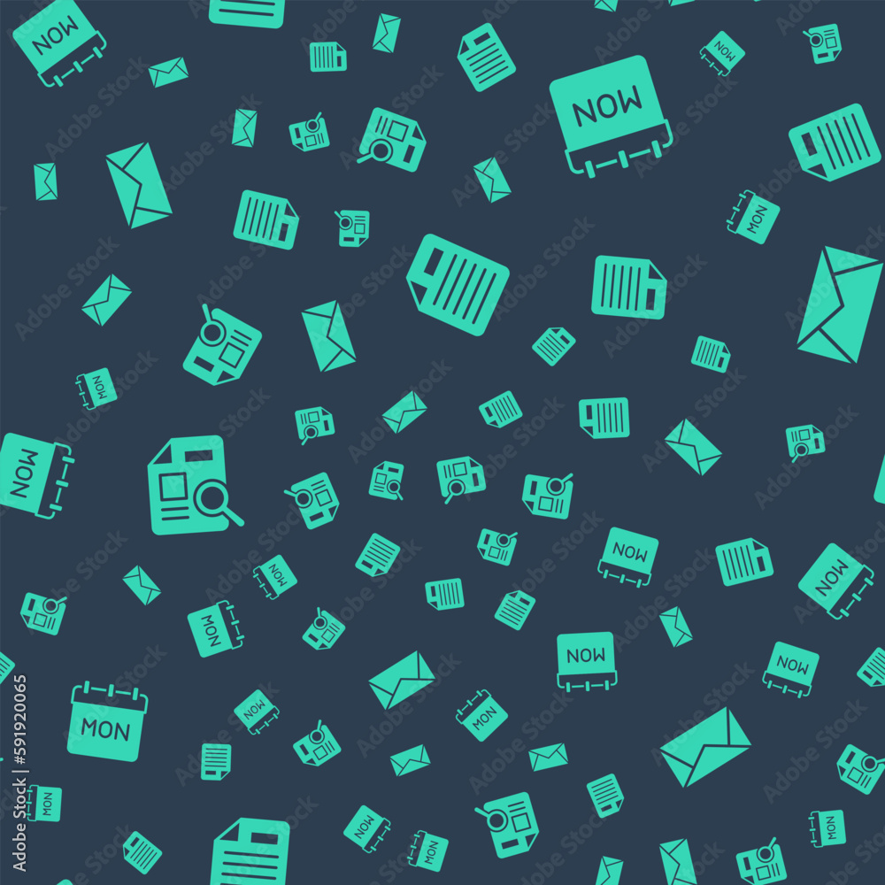 Poster set file document, calendar, document with graph chart and mail and e-mail on seamless pattern. vect