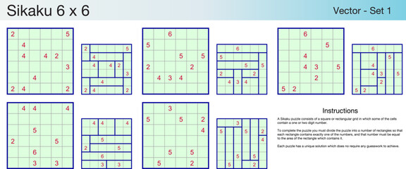 5 Sikaku 6 x 6 Puzzles. A set of scalable puzzles for kids and adults, which are ready for web use or to be compiled into a standard or large print activity book.