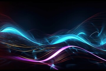 Abstract futuristic background with blurry glowing waves and neon lines. Spiritual energy concept, digital generative ai wallpaper