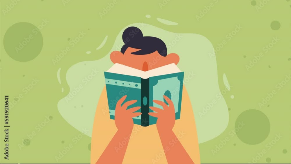Poster man with book library animation