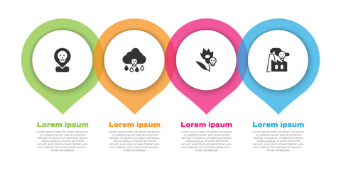 Set Radioactive in location, Acid rain, Poison flower and Smoke from factory. Business infographic template. Vector