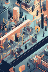 Obraz premium High-tech industrial factory bustling with robots and workers, filled with advanced machinery and equipment, showcasing the efficiency and productivity of modern manufacturing technology. AI generated