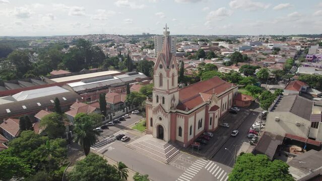 Salto, S&atilde;o Paulo/Brazil - Circa February 2023: Aerial view of Salto, S&atilde;o Paulo. Parish of Our Lady of Mount Serrat