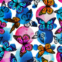 Butterflies seamless background. Vector illustration