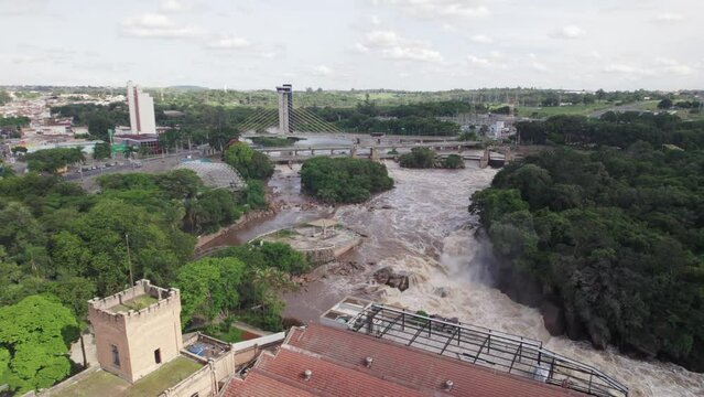 Salto, Sao Paulo/Brazil - Circa February 2023: Aerial view of Salto, Amores Island and Staiada Bridge from Salto