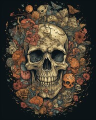 Skull design, grunge style, beautiful print  layout background. - Generative Ai