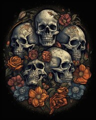 Skull design, grunge style, beautiful print  layout background. - Generative Ai