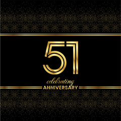 51 Golden Double Line Number.&nbsp;51 Anniversary invitation cover with glitter separated by golden double lines on a black background