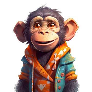 Chimpanzee Illustration on transparent background. Generative AI