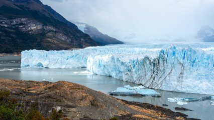 View of the Perito Moreno glacier of Los Glaciares National Park in Argentina. Los Glaciares National Park is a UNESCO World Heritage site.