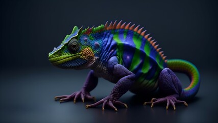 Obraz premium Vibrant Multicolored Chameleon. Generative AI