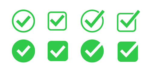 Checkmark icon set. Checkmark, done, tick, vote, correct. Checkmark green sign © Pointer Marker