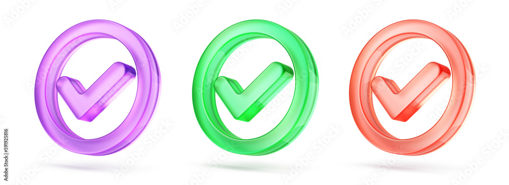 Poster check mark sign in circle - check icon isolated on white - 3d rendering