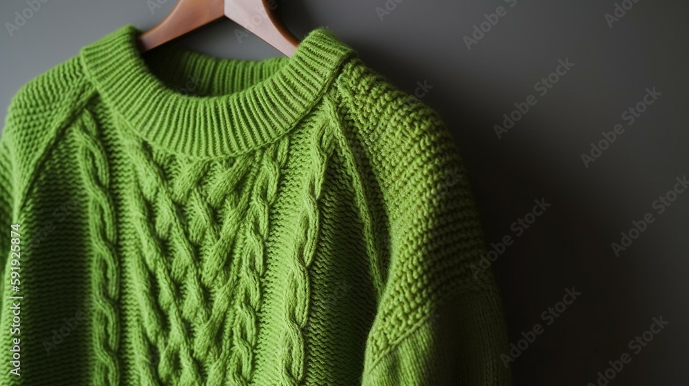 Wall mural A cozy knitted sweater in a bright shade of green Generative AI