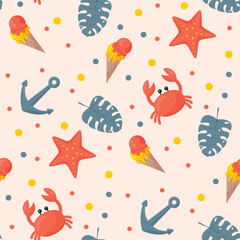 kids colorful seamless pattern with summer elements