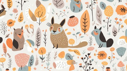 A pair of colorful leggings covered in cute animals and nature elements Generative AI