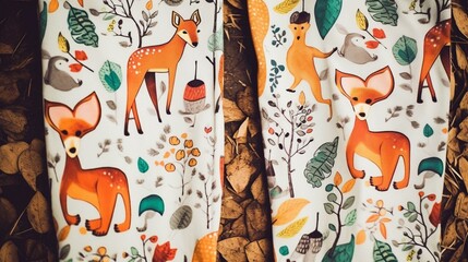 A pair of colorful leggings covered in cute forest animals Generative AI